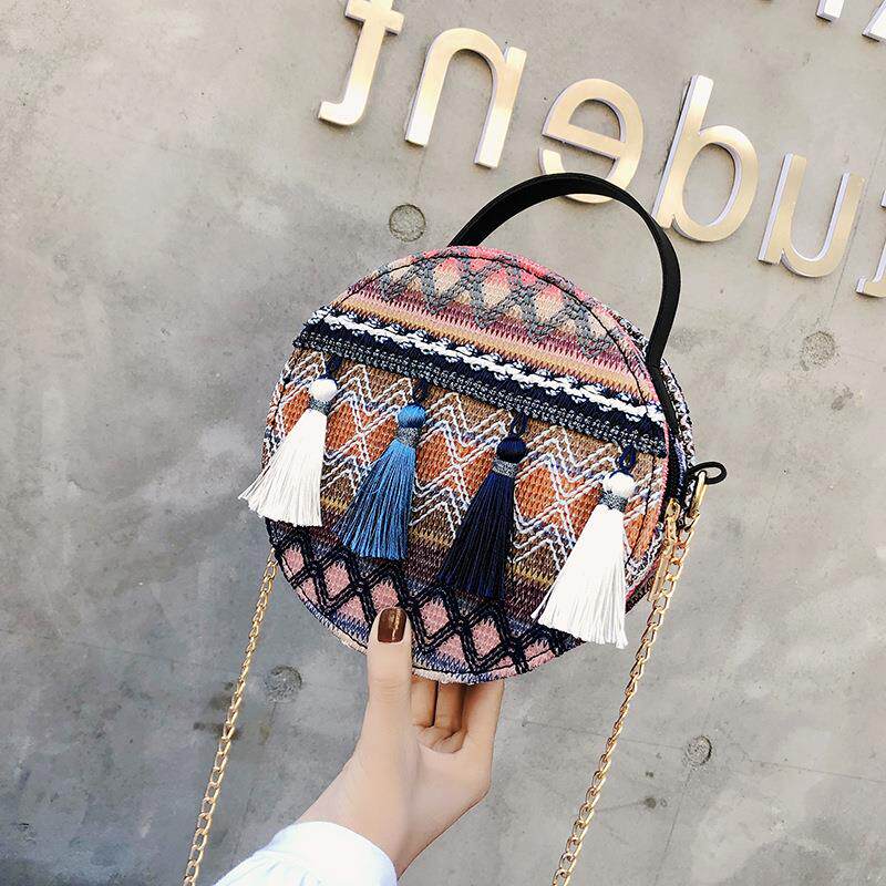 กระเป๋า 2020夏天上新小包包2020新款百搭斜挎包chic原宿民族风圆包少挎包  