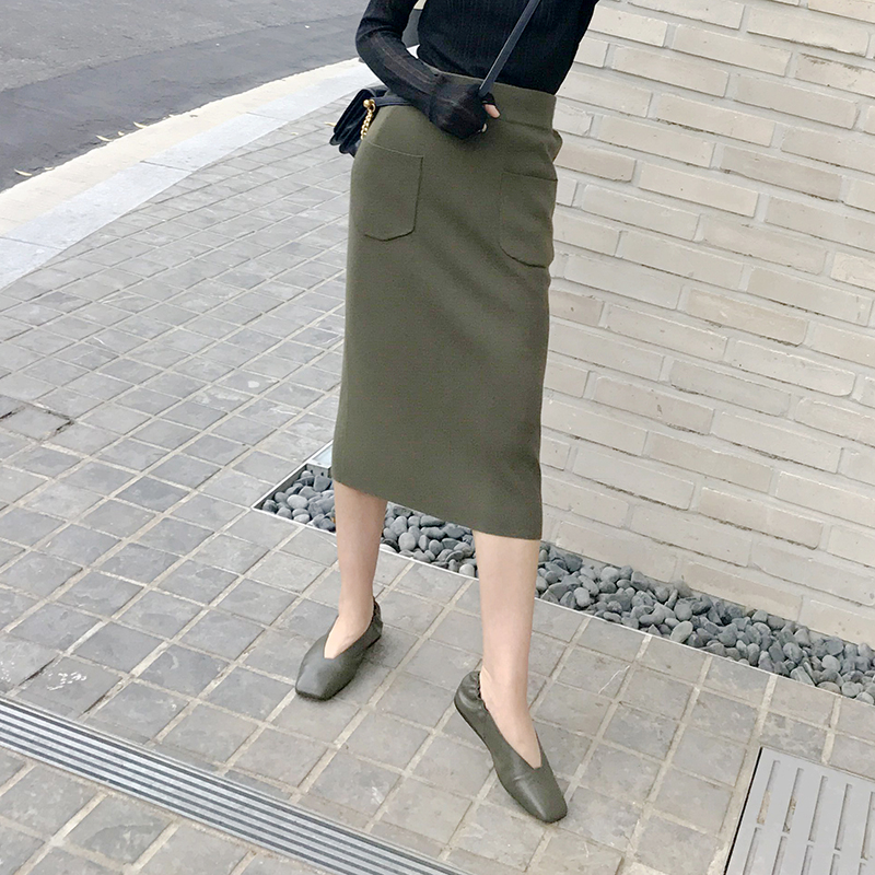 現貨 百分之一 英式風情 優雅軍綠羊毛鉛筆裙F0678