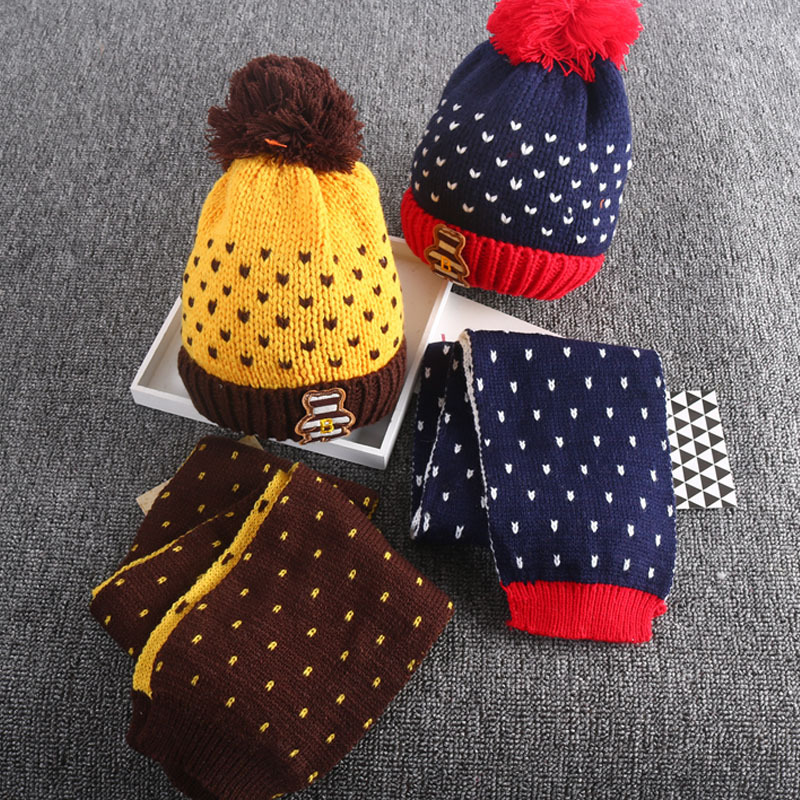秋鼕季兒童帽子圍巾套裝8-12歲中大童3-6小學生毛線帽男童寶寶帽