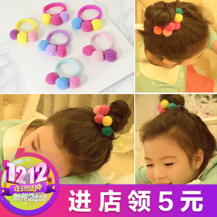 兒童發圈韓國扎頭發球球絨毛女童皮筋頭飾七彩可愛寶寶頭花發飾