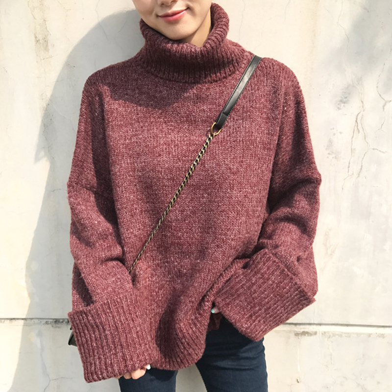 2017韩版新款加厚高领保暖长袖针织衫宽松显瘦套头chic毛衣女学生