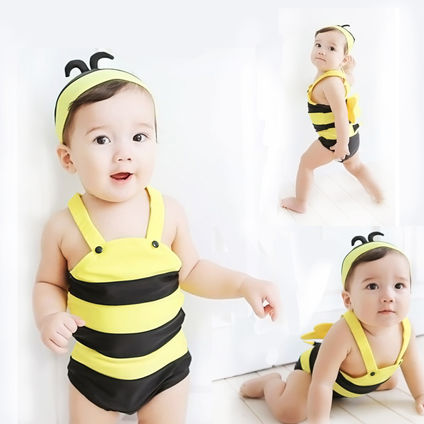 韓國兒童泳衣0-1-2-3-4歲男女童連體泳衣可愛小蜜蜂嬰兒寶寶泳裝