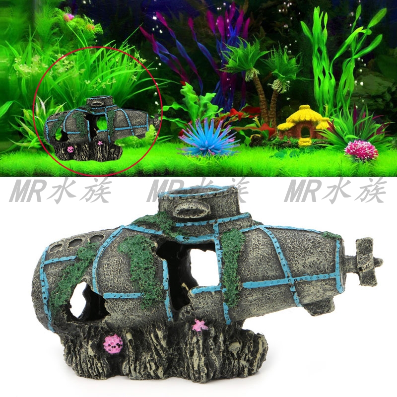 Free Shipping Submarine Wreckage Submarine Fish Tank Aquarium Decorative Landscaping Small Fish Hiding Submarine Fish Shuttle Toy