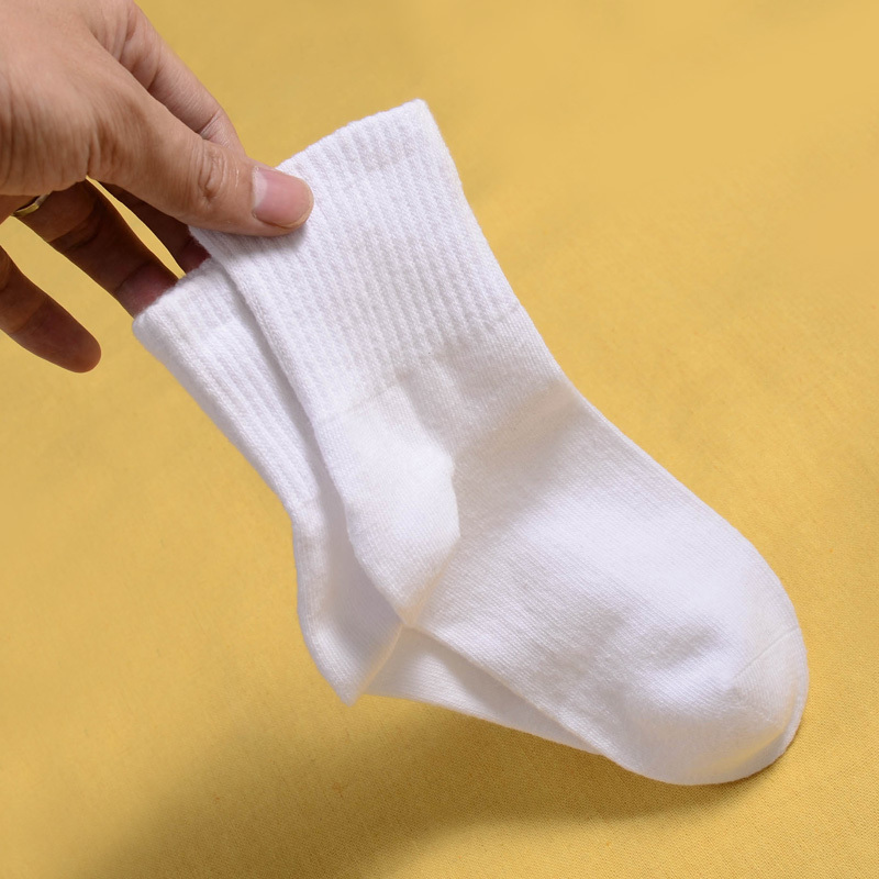 兒童襪子純棉 3-5歲12歲女童男童白色運動無骨短襪春秋學生中筒襪