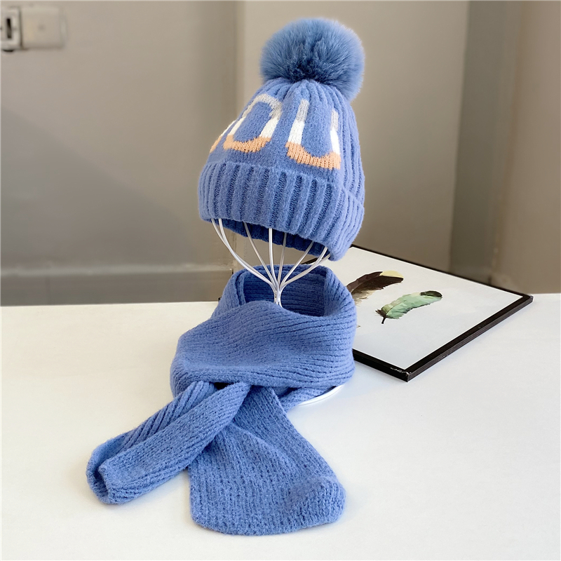 Children's Hat Scarf Set Young and Older Boys and Girls Woolen Cap Baby Winter Warm Knitted Hat Student Hat Set Fashion