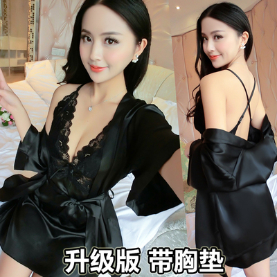 性感睡衣女夏冰丝美背吊带睡裙两件套情调衣人火辣成人情趣带胸垫-淘宝网