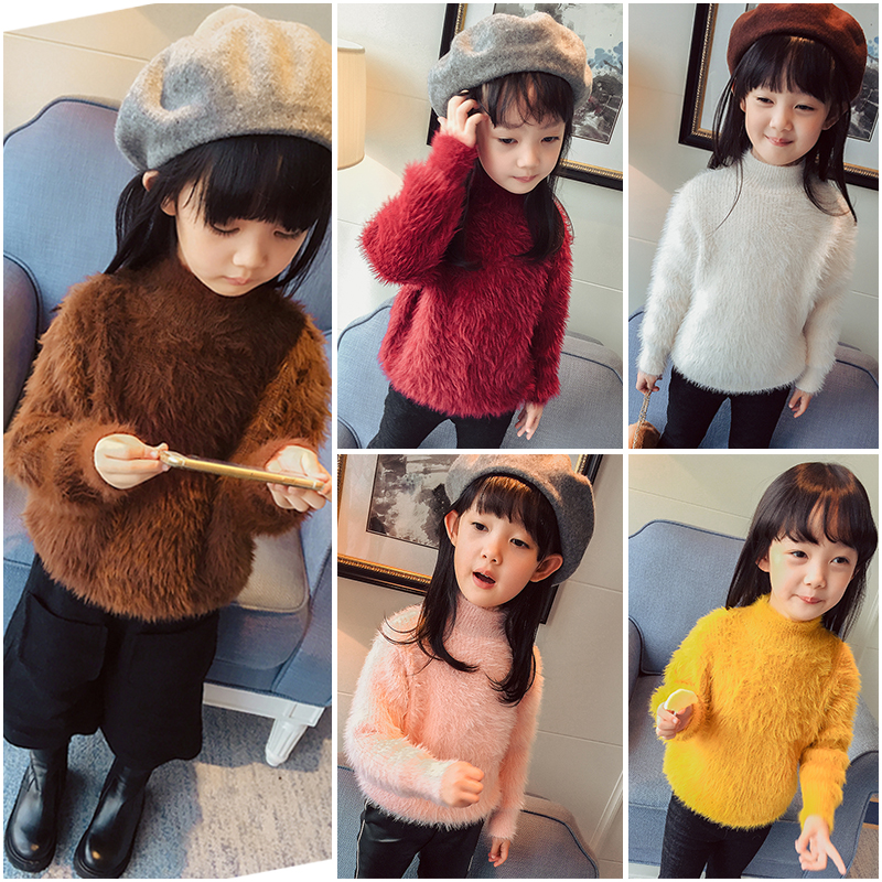 女童秋鼕毛衣2017鼕裝新款韓版兒童加絨加厚打底衫絨衣針織衫上衣