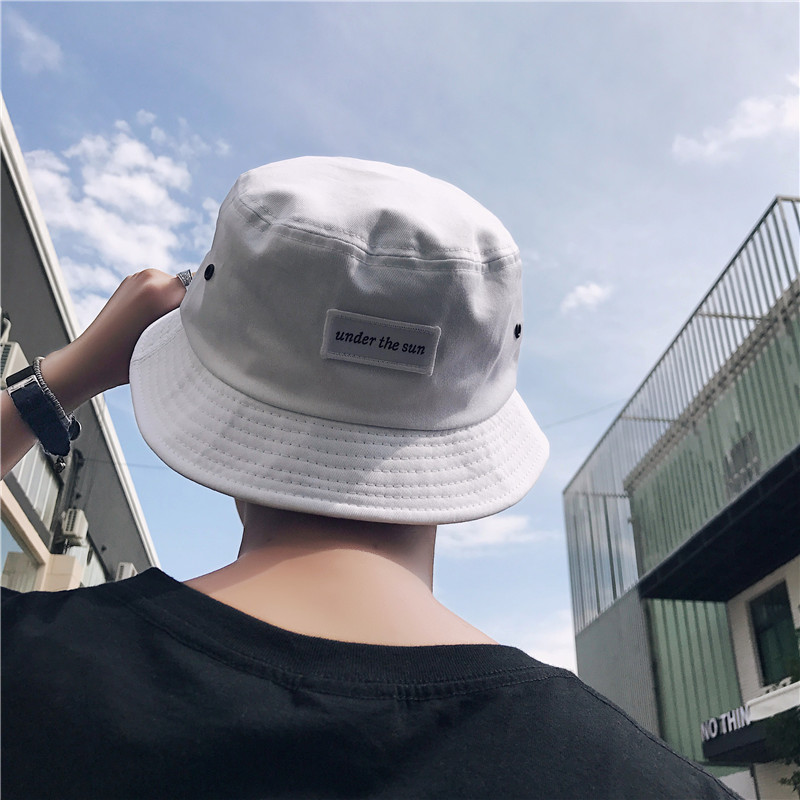韓版鼕季新款男士百搭時尚漁夫盆帽子簡約刺繡貼標遮陽防曬帽潮流