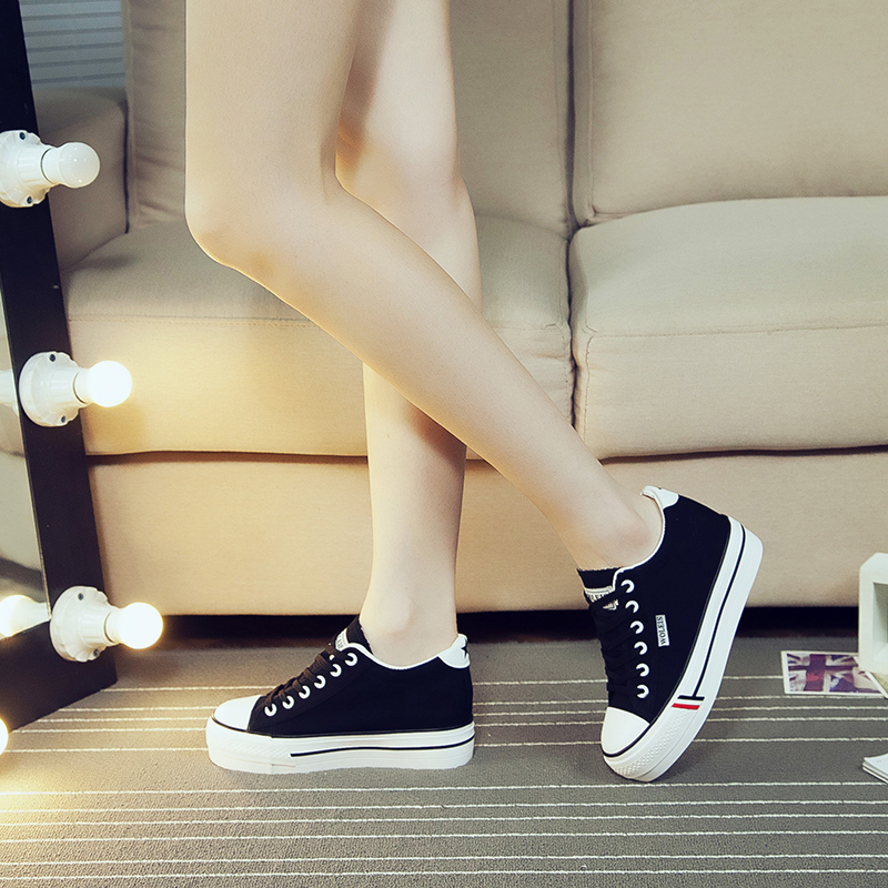 2017春夏季女士低幫帆布鞋子韓版內增高潮松糕跟厚底學生板鞋單鞋