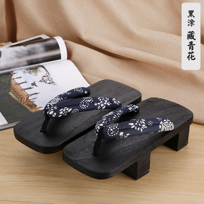 黑塗漆二齒男女日本日式木屐cosplay木拖鞋木屐鞋人字拖情侶厚底