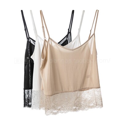 日系夏季短款半透明蕾丝宽松舒适真丝薄款吊带背心100%桑蚕丝打底-淘宝网