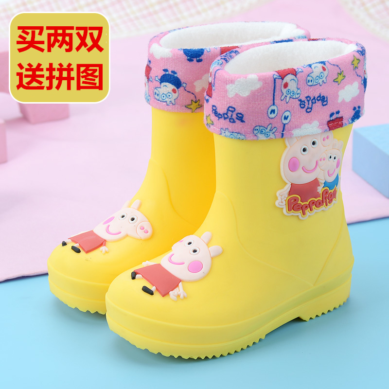 兒童雨鞋男童女童小豬佩奇秋鼕加棉時尚可愛卡通防滑保暖雨靴水鞋