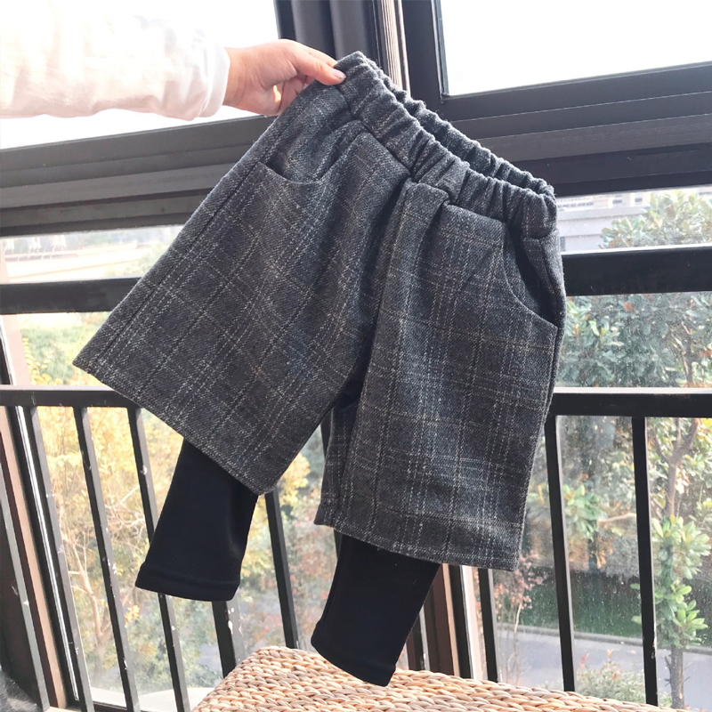 寶寶褲子鼕男1-3歲潮加絨加厚假兩件打底長褲保暖闊腿褲中小女童