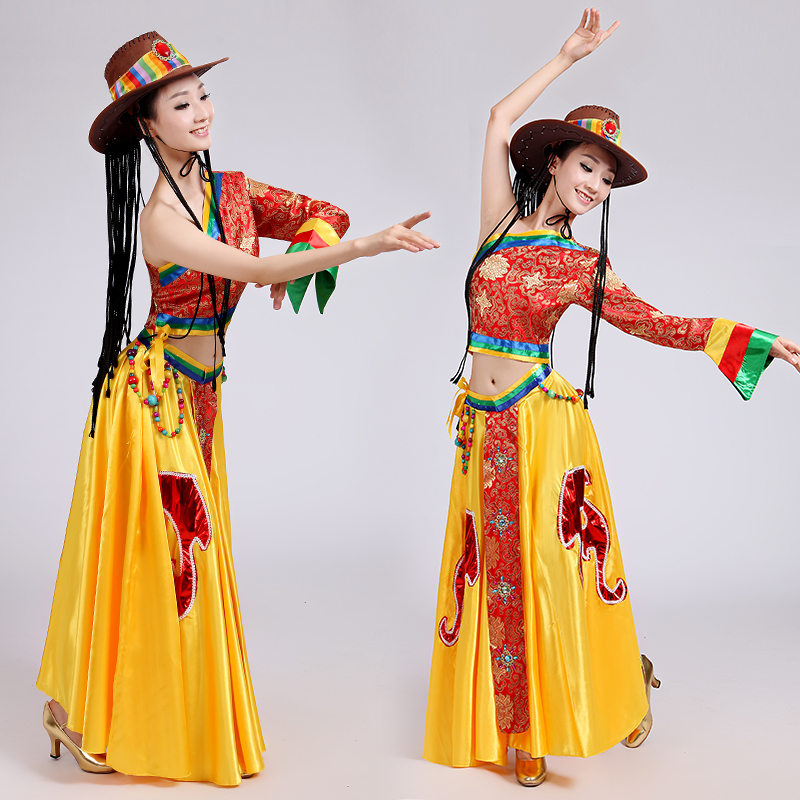 少數民藏族舞蹈服裝女表演唐古拉風舞康定情兒童民族舞演出大擺裙