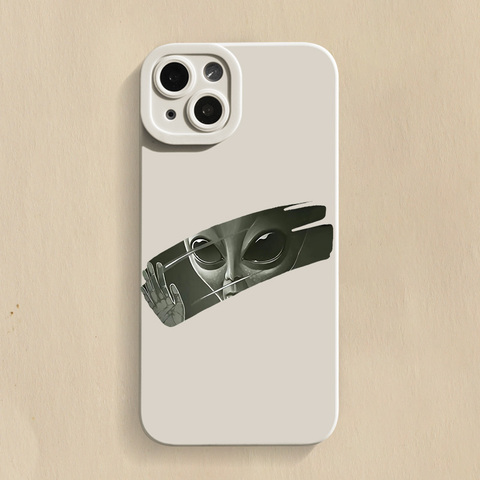 White — Alien In Window Illustration New Matte Silicone TPU 15, 14, 13, 12, 11 iPhone Case