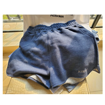 高级的牛仔蓝 chao极舒服质感刺绣毛圈运动短裤热裤女