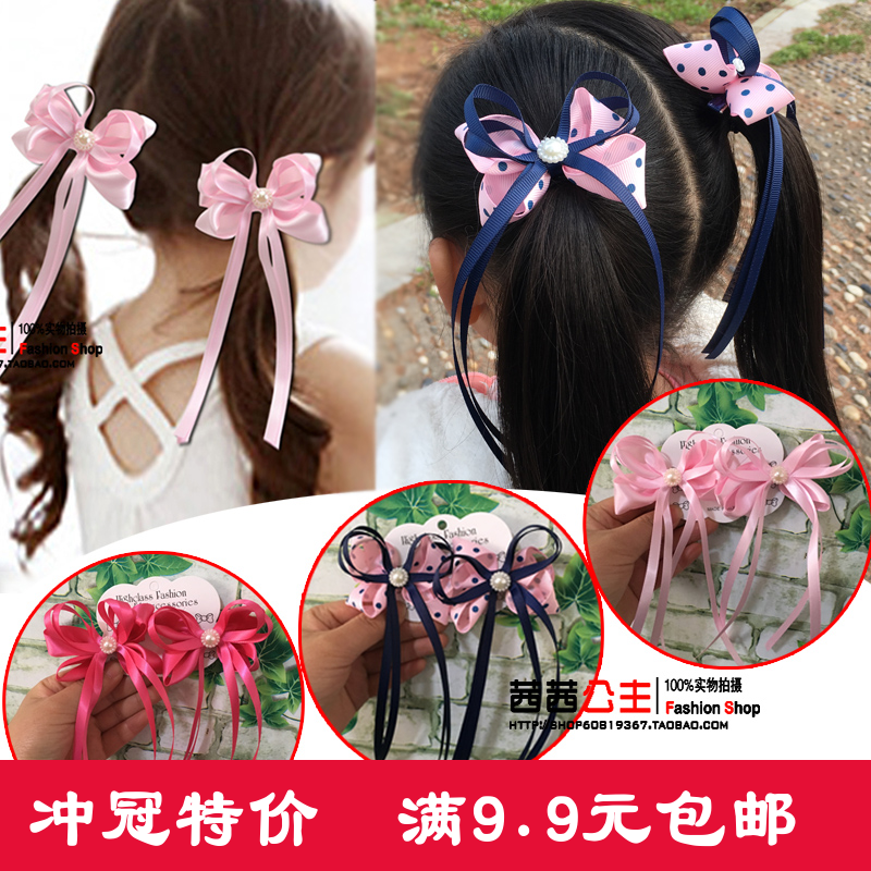 韓國 可愛兒童精美飄帶頂夾發飾頭飾 頭花配飾 女童飄帶發夾1對