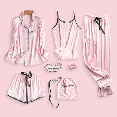 睡衣女春秋七件套装性感条纹冰丝家居服宽松韩版薄款长袖睡衣女夏-淘宝网 睡衣女春秋七件套装性感条纹冰丝家居服宽松韩版薄款长袖睡衣女夏-淘宝网