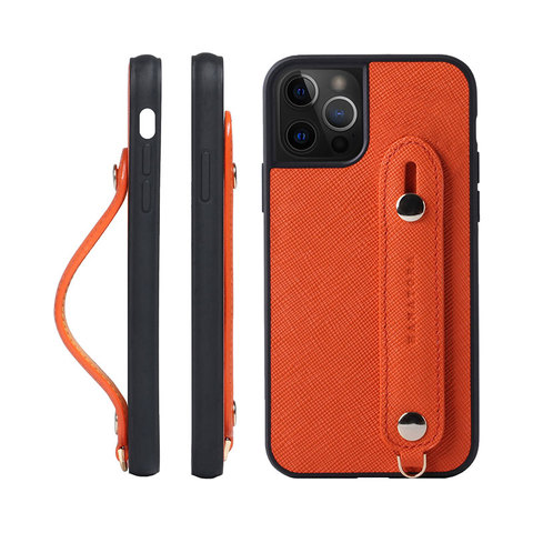 Orange — Hanatora Wrist Wrap Genuine Leather Minimal 15, 15 Plus, 15 Pro, 15 Pro Max iPhone Case