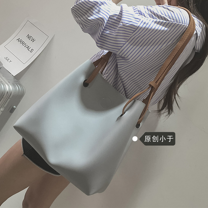 2017新款女包潮韓版撞色水桶包復古簡約單肩包休閑手提子母大包包