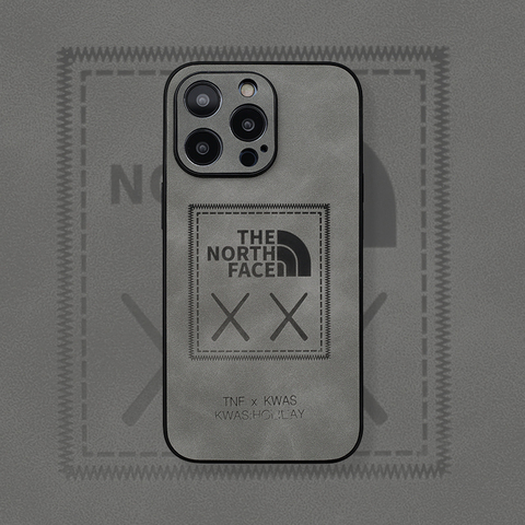 Gray — The North Face New Kaws Non Slip Leather 14, 13, 12 iPhone Case