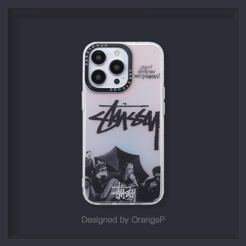Stussy Black & White Logo Pink Gradient iPhone Case