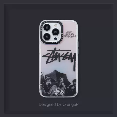 Stussy Trendy Fashionable Black & White Logo Pink Gradient Phone Case for iPhone 17, 16, 15, 14, 13 and 12