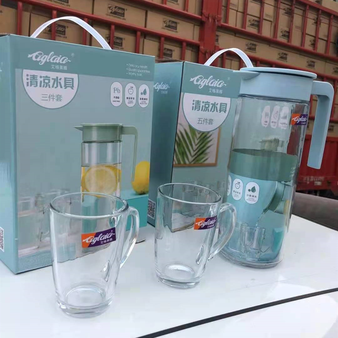 Ageliya Cool Drinking Ware Glass Cold Water Bottle Three-Piece Set Creative Glass Juice Jug Household Cool Kettle Five-Piece Set