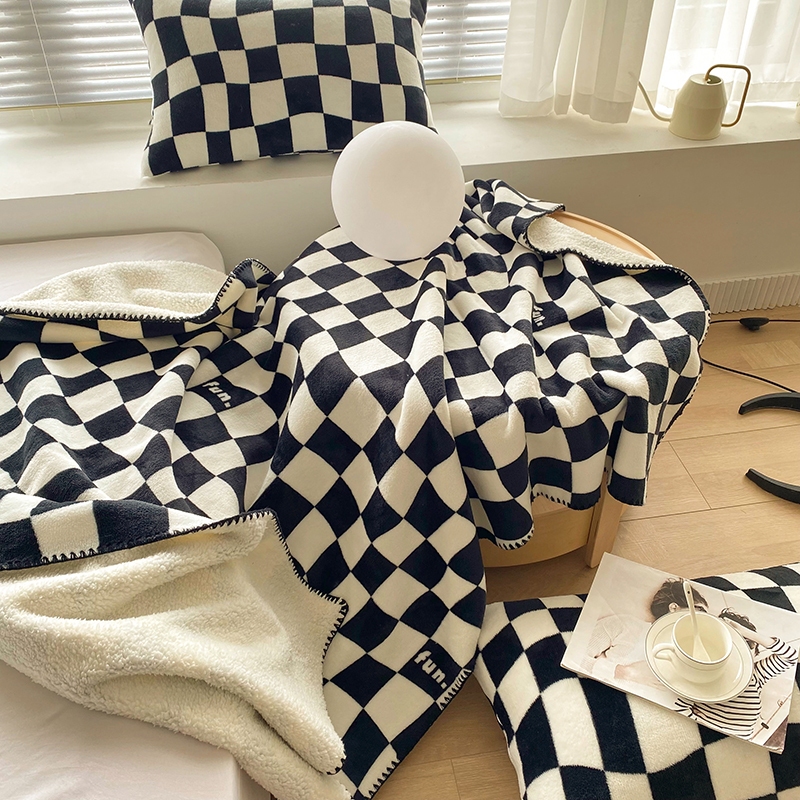 Ins~Checkerboard-Gitterdecke im nordischen Stil, schwarz-weiße Gitterdecke, Büro-Nickerchen-Decke, Schal-Decke, Nachmittags-Nickerchen-Decke_voghion.com