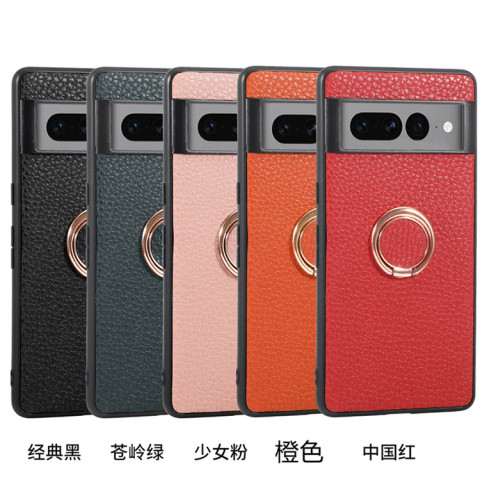 Litchi Pattern Synthetic Leather Ring Finger Holder Kickstand 7, 7 Pro Google Pixel Phone Case
