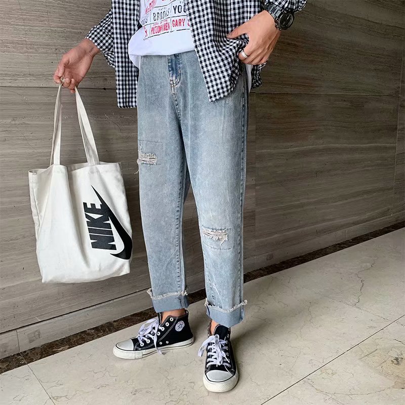2019 été nouveau style jeans harbor vent joker trou peplum version coréenne de la marée jeans des hommes de droite pantalon 2019 été nouveau style jeans harbor vent joker trou peplum version coréenne de la marée jeans des hommes de droite pantalon