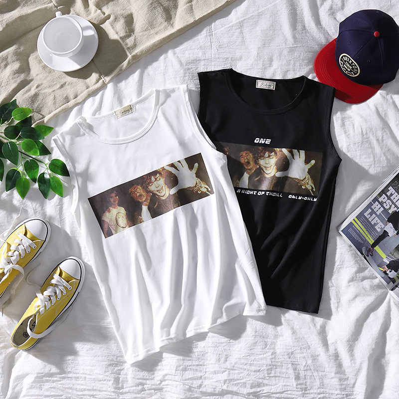 เสื้อผ้าผู้ชาย เสื้อกล้าม 汗背心潮牌街头嘻哈潮牌短袖T恤男学生情侣无袖男装体恤打底上衣  