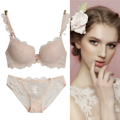 正品文胸深V性感小胸维多利亚聚拢胸罩蕾丝少女内衣套装上薄下厚-淘宝网