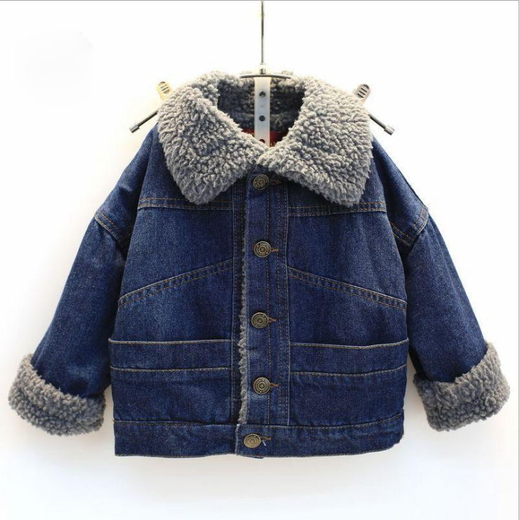 韓版童裝2017鼕裝新款女童加厚牛仔棉襖外套羊羔絨領兒童保暖棉衣
