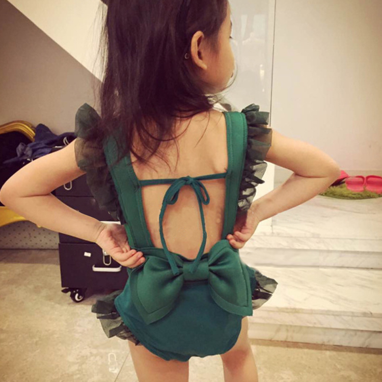 韓國兒童泳衣女孩可愛公主性感蝴蝶結小中大童女童泳裝度假泳衣