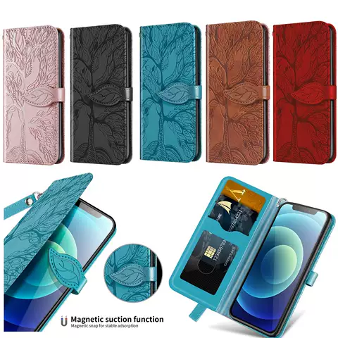 Embossed Tree Of Life Phone Cases Wallets Folio Flip Magnetic Synthetic Leather Card Holder Folding Stand Galaxy S23, Galaxy S23 Plus, Galaxy S23 Ultra, Galaxy S22, Galaxy S22 Plus, Galaxy S22 Ultra, Galaxy S21, Galaxy S21 Plus, Galaxy S21 Ultra,