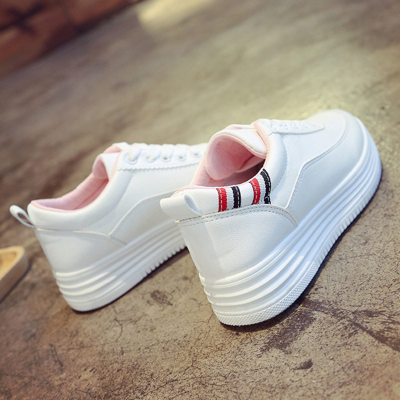 小白鞋女百搭2017新款韓版透氣秋鼕季學生內增高女鞋厚底繫帶chic