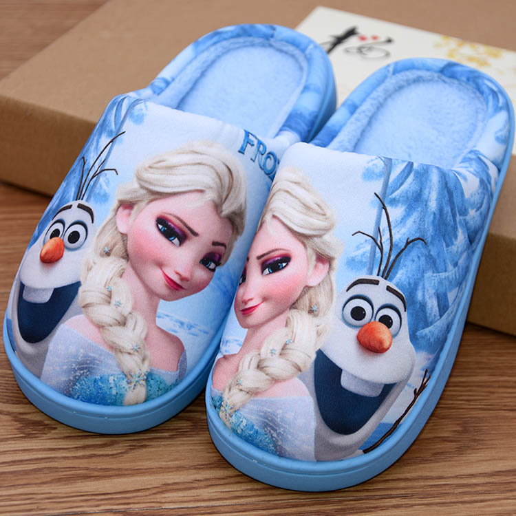 迪士尼冰雪奇緣兒童棉拖鞋鼕季女童拖鞋親子母女愛莎公主保暖拖鞋