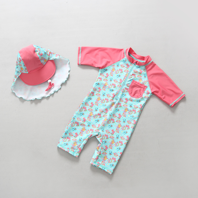 新品韓國兒童泳衣女童寶寶嬰兒連體防曬防紫外線遊泳衣套裝衝浪服