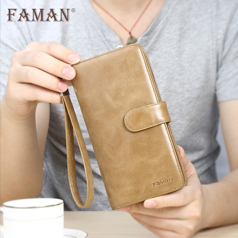 faman portefeuille longues pour hommes en cuir véritable fermeture éclair sacs à main de grande capacité bi-fold portefeuille tête de couche de cuir de vachette poignet des hommes de sac d'embrayage faman portefeuille longues pour hommes en cuir véritable fermeture éclair sacs à main de grande capacité bi-fold portefeuille tête de couche de cuir de vachette poignet des hommes de sac d'embrayage