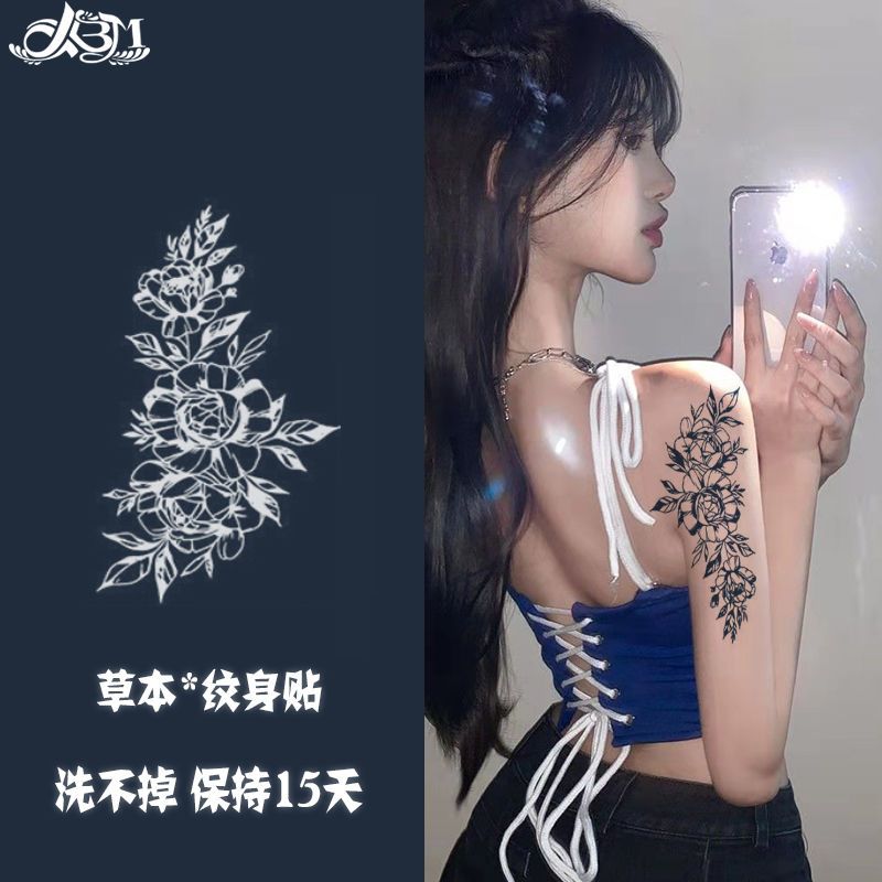 Tattoo Sticker Herbal Wood Student Juice Half Sleeve Waterproof and Durable Realistic Washable Women's Small Chest Semi-Permanent