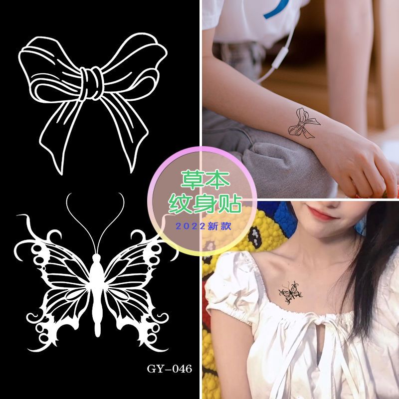 Bow Herbal Tattoo Sticker Waterproof and Durable Ins Wind Dark Collarbone Men and Women Pattern Social Realistic Non-Reflective