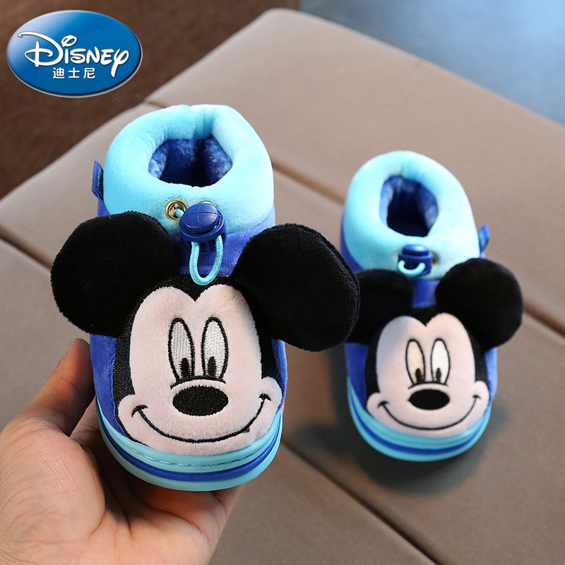 迪士尼鼕季兒童棉拖鞋包跟卡通軟底防滑居家保暖男童女童寶寶棉鞋