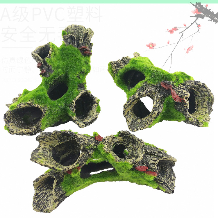 Fish Tank Decoration Imitation Moss Root Landscape Aquarium Flocking Shrimp Hole House Shelter Dried Wood Decorative Tree Branches