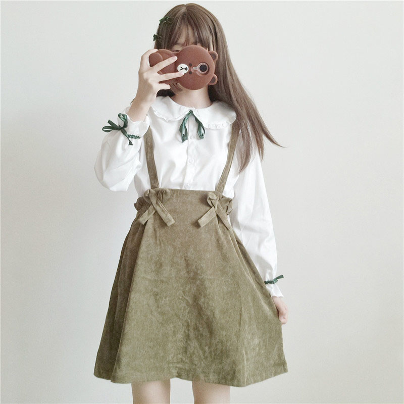 秋裝女裝少女韓版學生長袖襯衫ulzzang連衣裙套裝兩件套時尚休閑