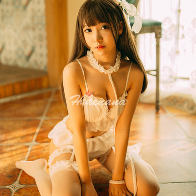 情趣内衣女奴女仆SM狗项圈制服诱惑甜美荷叶吊袜带三点式性感套装-淘宝网