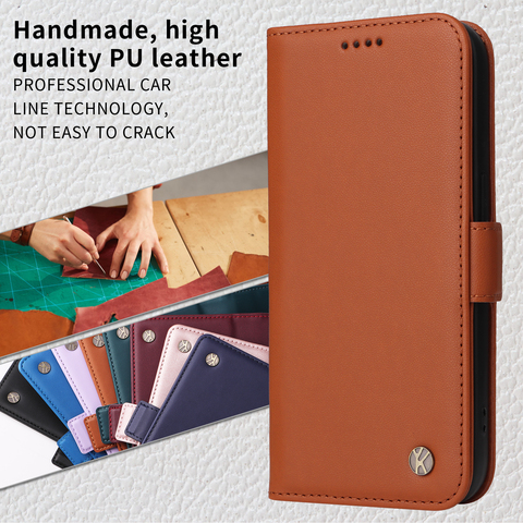 Brown — Wallets Folio Flip Magnetic Synthetic Leather Card Holder Folding Stand A13 5G, A23 5G, A33 5G, A53 5G, A73 5G, S23