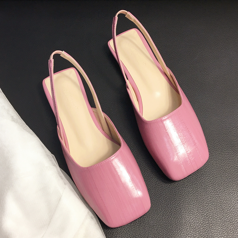 carré de tête des sandales d'été de sexe féminin 2019 nouvelle version coréenne de joker rose de la tête à la suite avec un talon bas appartements chic semi-faites glisser les chaussures carré de tête des sandales d'été de sexe féminin 2019 nouvelle version coréenne de joker rose de la tête à la suite avec un talon bas appartements chic semi-faites glisser les chaussures