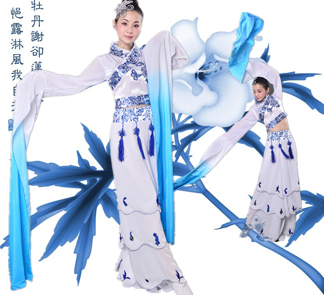 水袖舞蹈服古典驚鴻嫦娥青花瓷表演出服裝古代舞臺古裝民族新款女