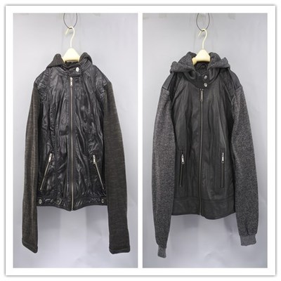 女皮衣 秋季pu皮拼接连帽机车服休闲外套男夹克小码外套